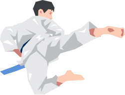 Vector illustration of a judo athlete executing an advanced ground technique during training or competition.